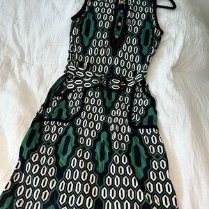 Michael Kors Green and Black Geometric Midi Dress
